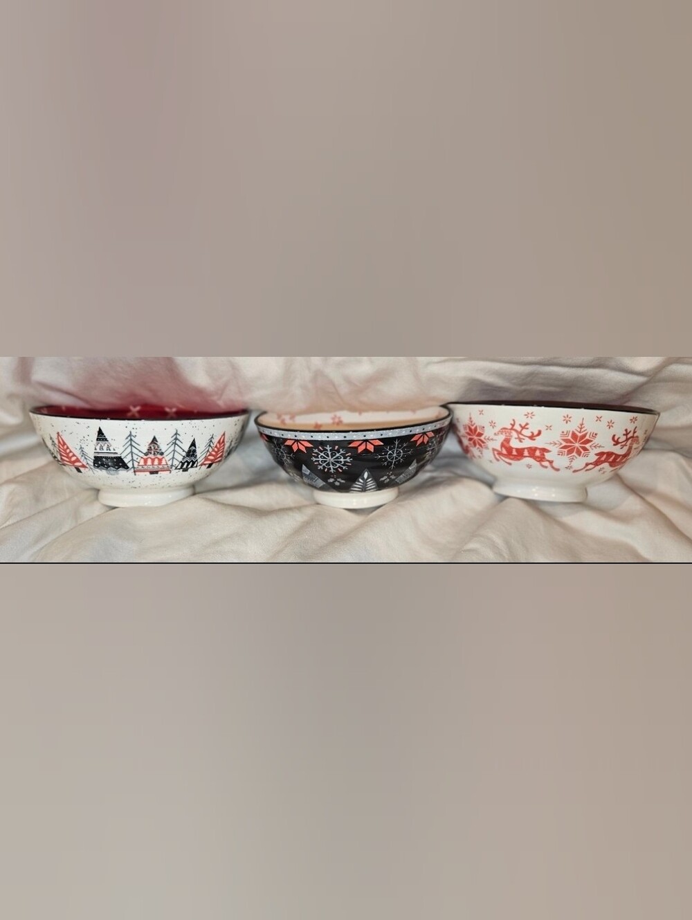 Prima Design Christmas Holiday Winter 4.7” Wide Ceramic Decorative Bowl Set of 3